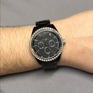 Black Fossil Watch with Crystal Bezel